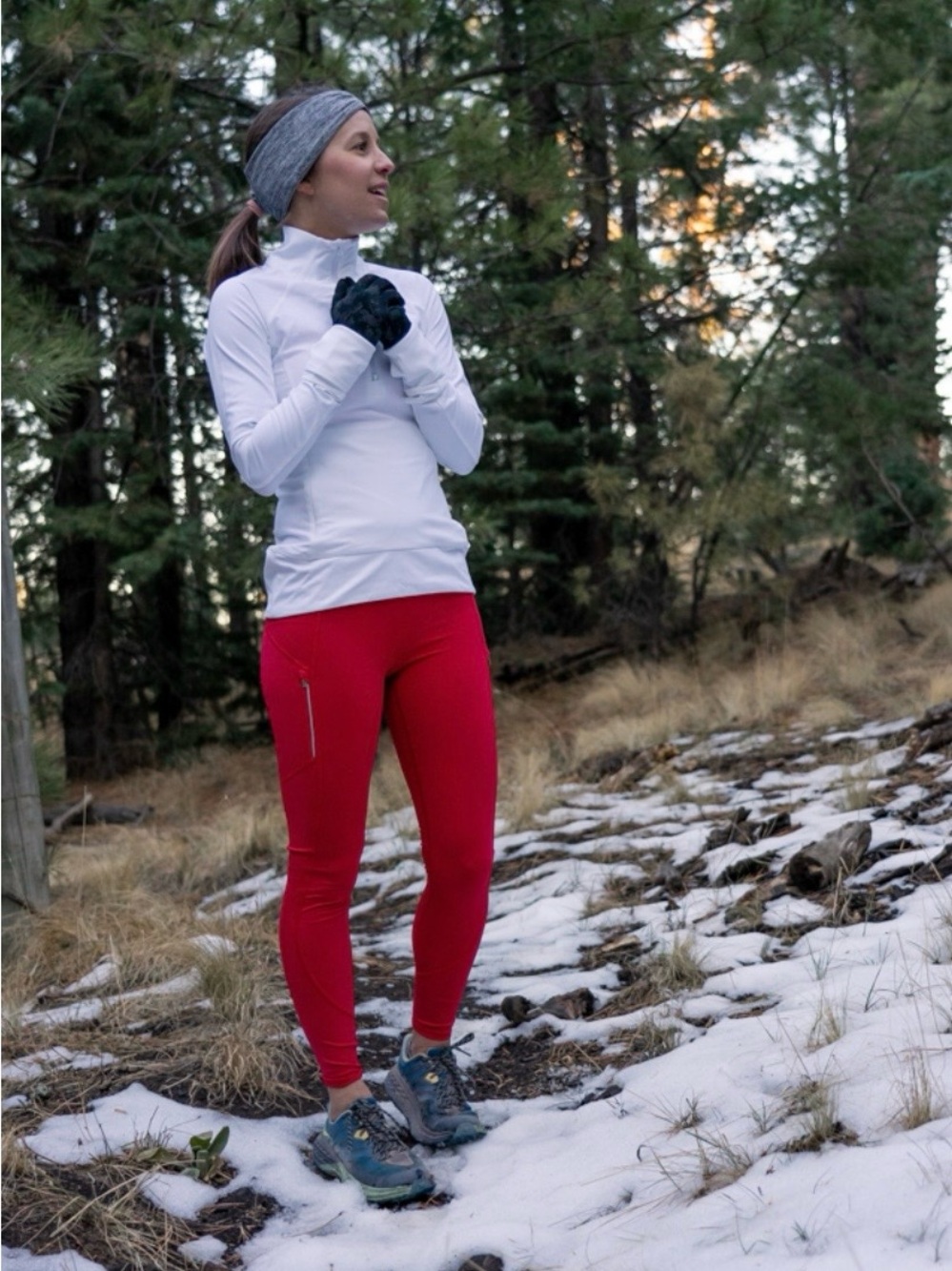 Athleta Rainer High Rise Cold Weather Leggings Red Zip Side Pockets Size XS